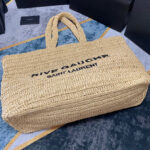 Saint Laurent Rive Gauche Supple Tote Bag In Raffia Crochet Apricot